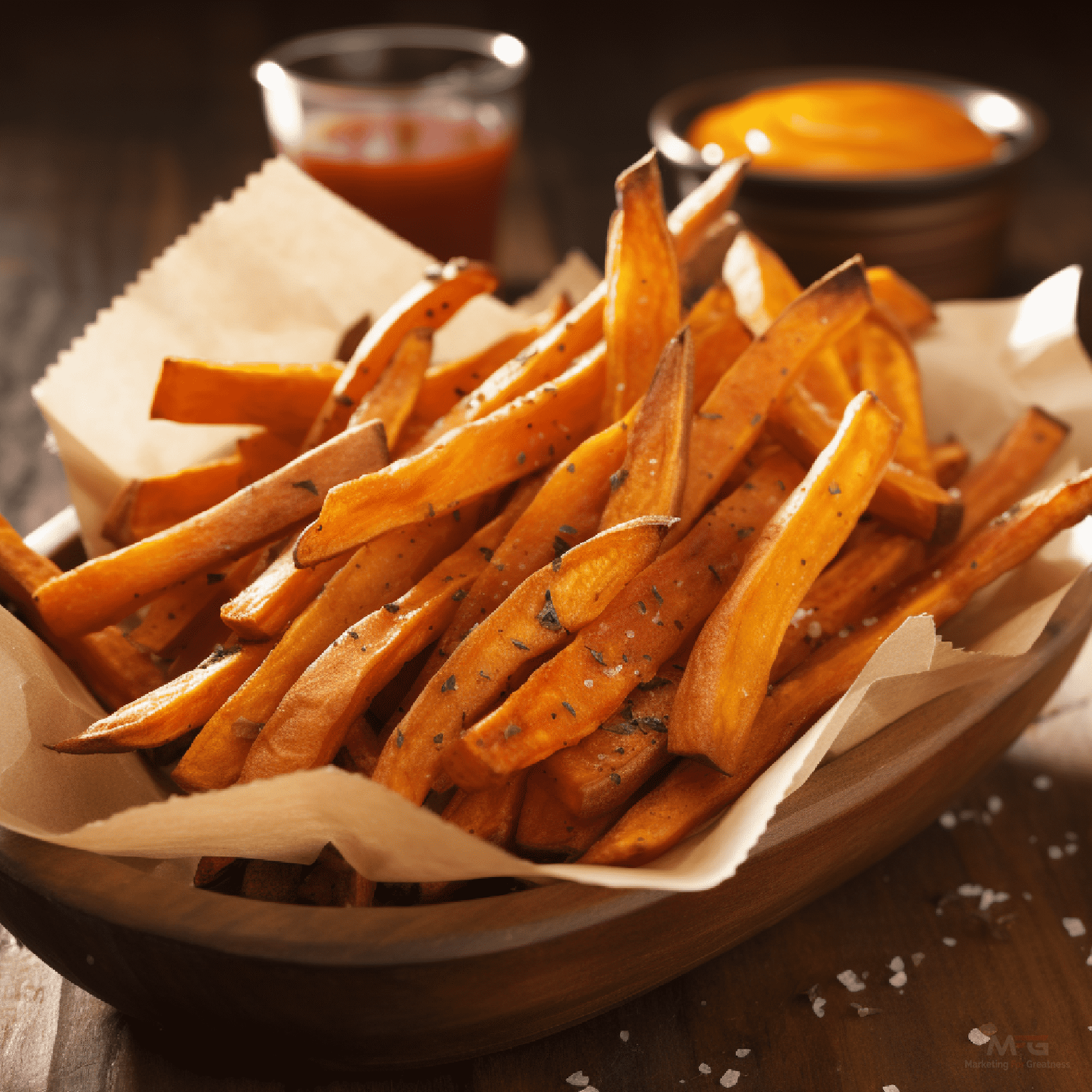 Sweet potato fries: Rich in vitamin A and fiber, sweet potatoes offer a sweet, nutritious twist on classic fries.